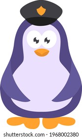Policeman penguin, icon illustration, vector on white background