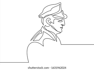 Policeman pop art retro.Continuous one line
