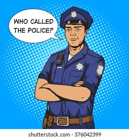 Policeman pop art style vector illustration. Police officer. Comic book style imitation. Vintage retro style. Conceptual illustration