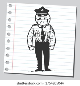 Policeman with protective mask. Sketch style illustration.