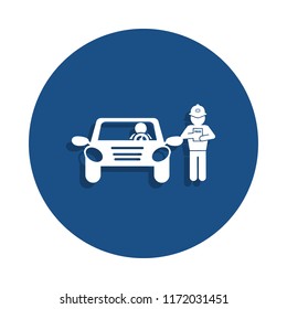 policeman reads the rights icon in badge style. One of Police collection icon can be used for UI, UX on white background