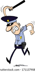 Policeman running and beating somebody
