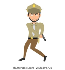 Policía corriendo con una pistola persiguiendo la Ilustración vectorial criminal