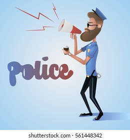 policeman say something on blue background vector