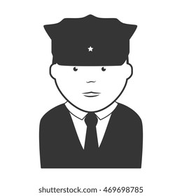 policeman security hat suit tie uniform face cap vector  isolated and flat illustration