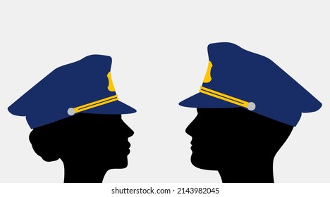 Policeman silhouettes in uniform caps