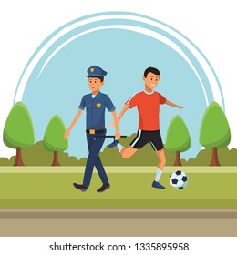 policeman and soccer player