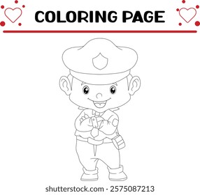 policeman is standing with cool pose coloring page for kids