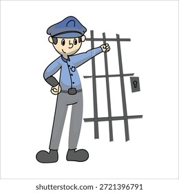 Polizist neben Gefängnisschienen, Vektorgrafik