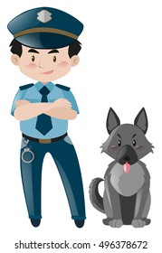 Policeman standing with police dog illustration