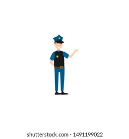 Policeman standing in a pose. Raster illustration isolated on white background