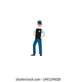 Policeman standing. Raster illustration isolated on white background