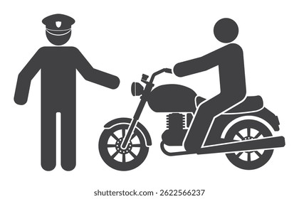 policeman stop biker person ride on classic motorcycle icon