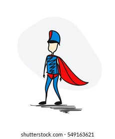 Policeman superhero traditional clothing standing. Hero concept. Hand Drawn Cartoon Vector Background.