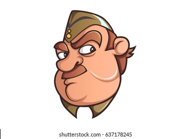 Policeman with a suspecting look. Vector Illustration. Isolated on white background.