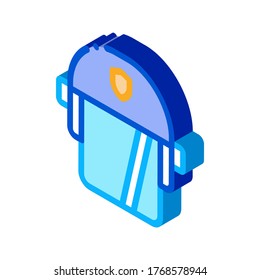 El policía intercambió el vector de ícono del casco. Un policía isométrico intercambió el signo del casco. ilustración de símbolo aislado de color