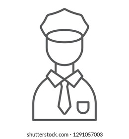 Policeman thin line icon, police and person, police officer sign, vector graphics, a linear pattern on a white background, eps 10.