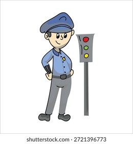 Policial com ilustração de vetor de sinal de semáforo