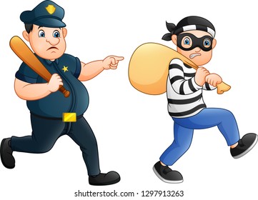 Policeman tries to chase a thief