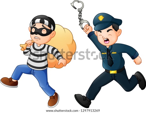 Policeman Tries Chase Thief Stock Vector (Royalty Free) 1297913269