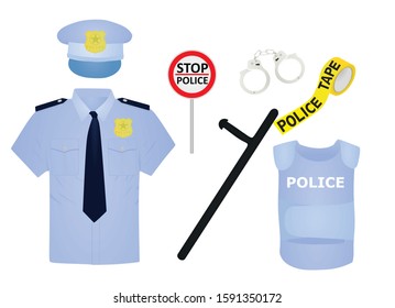 Policeman uniform and equipment. vector