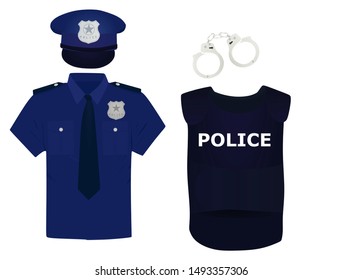 Policeman Uniform And Handcuffs. Vector