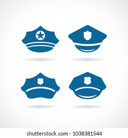 Policeman uniform peaked cap vector icon set isolated on white background