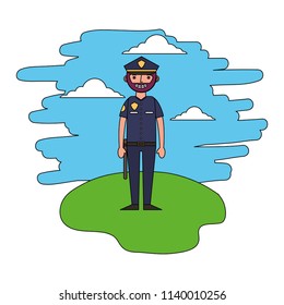 policeman in uniform standing in the landscape