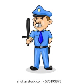 policeman in uniform at the white background