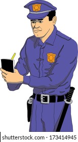 Policeman in uniform writing a ticket 