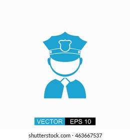 Policeman vector. Isolated blue icon on white background.