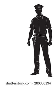 Policeman. Vector silhouette, isolated on white