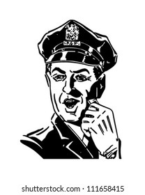 Policeman With Whistle - Retro Clipart Illustration