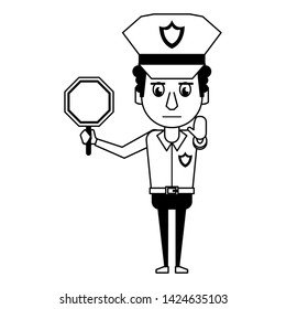 policeman working holding a stop sign avatar cartoon character portrait vector illustration graphic design
