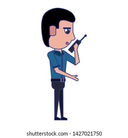 policeman working with radio avatar cartoon character vector illustration graphic design