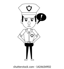 policeman working with speech bubble avatar cartoon character portrait vector illustration graphic design