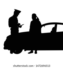 Policeman writes the order bill for man silhouette vector