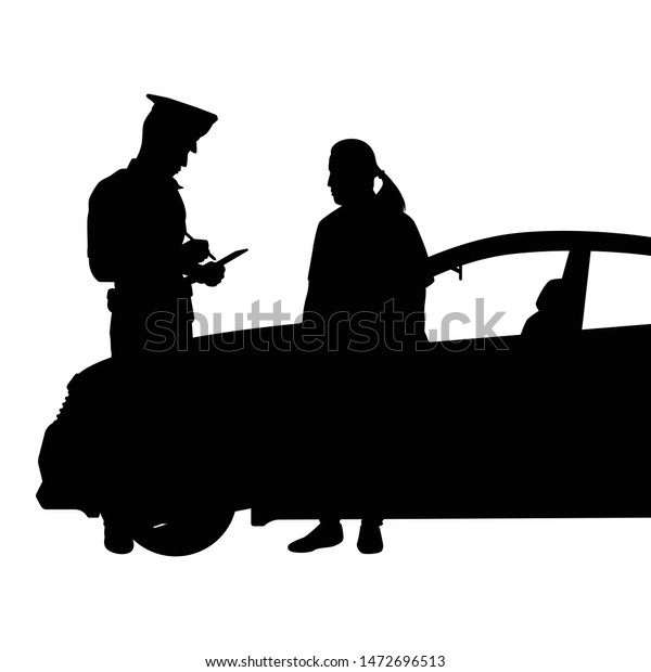 Policeman\
writes the order bill for man silhouette\
vector