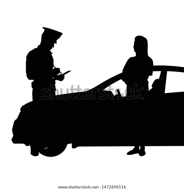 Policeman\
writes the order bill for man silhouette\
vector
