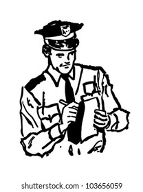 Policeman Writing Ticket - Retro Clipart Illustration