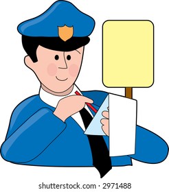 Policeman writing a traffic ticket