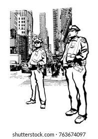 Policemen in the 5th avenue in New York - vector illustration