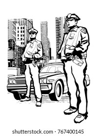 Policemen in the 5th avenue in New York - vector illustration