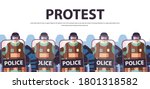policemen with shields and batons riot police officers standing together protesters demonstrations control concept portrait horizontal copy space vector illustration