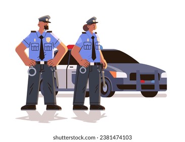 policemen in uniform officers man and woman cops standing together police service happy labor day celebration concept