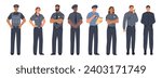 Policemen and women, isolated officers and sheriffs, cops and traffic inspectors. Vector flat cartoon character, law enforcement representatives wearing uniform with badges, profession and work