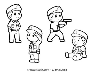 Ilustraciones gráficas vectoriales de temática policial, perfectas para los niños y los productos de temática educativa, como libros de coloración, carteles, ilustraciones para diccionarios, etc.