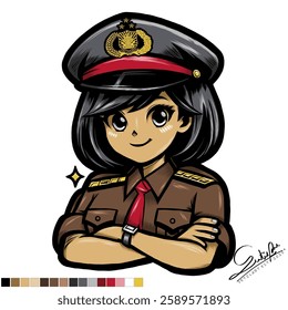 A policewoman beauty, the character is drawn in full vector so it can be enlarged or printed as needed without reducing the quality and the color can be changed according to taste.