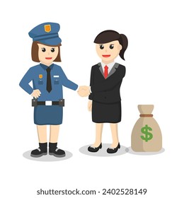 Policewoman bribed by business woman design character on white background