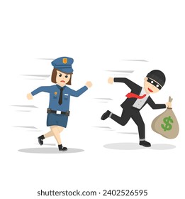 Policewoman Catch the thief design character on white background